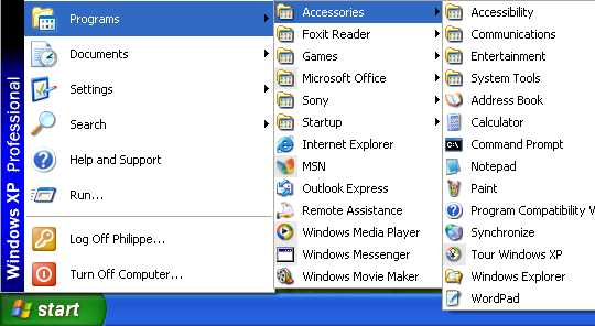 Windows XP Start menu